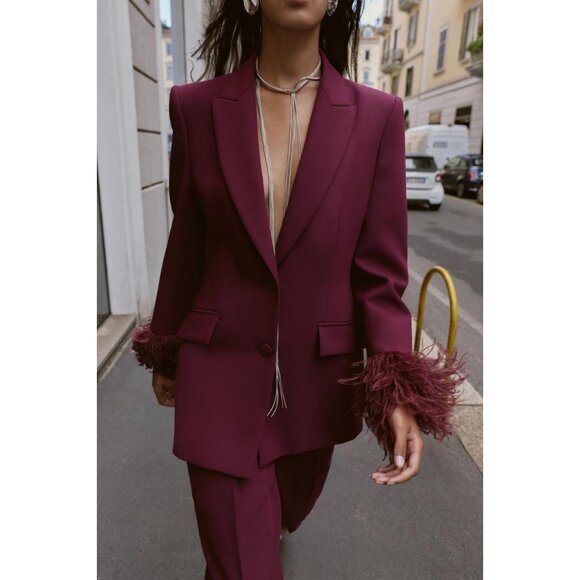 ZARA FEATHER CUFF BLAZER - Picture 1 of 9